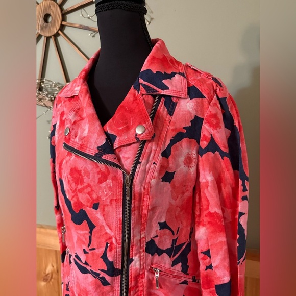 INC International Concepts Pink and Black Moto Linen Jacket - Picture 2 of 12